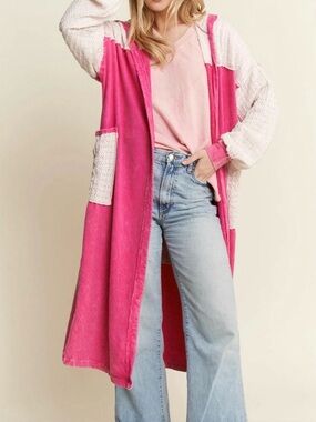 J Her Women’s Pink Long Open-Front Hooded Duster